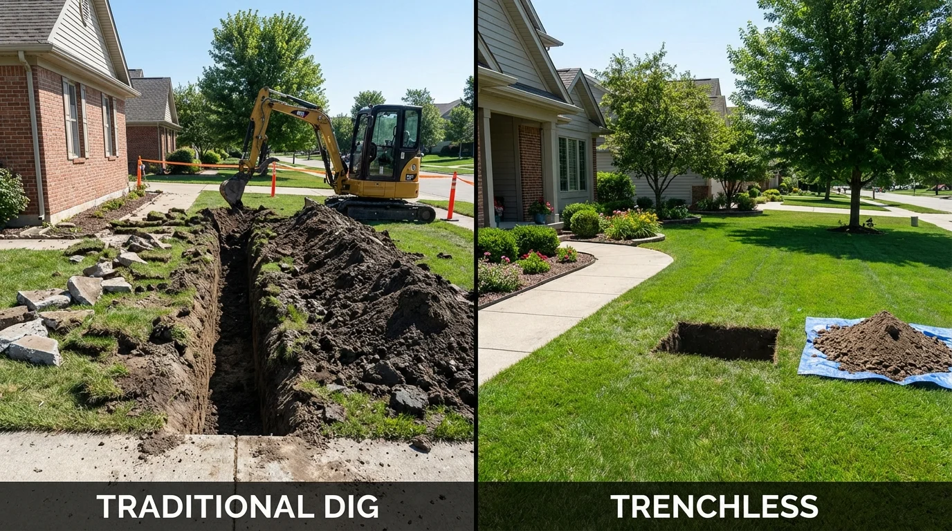 Trenchless sewer repair with minimal yard damage versus traditional excavation in Wahoo, NE